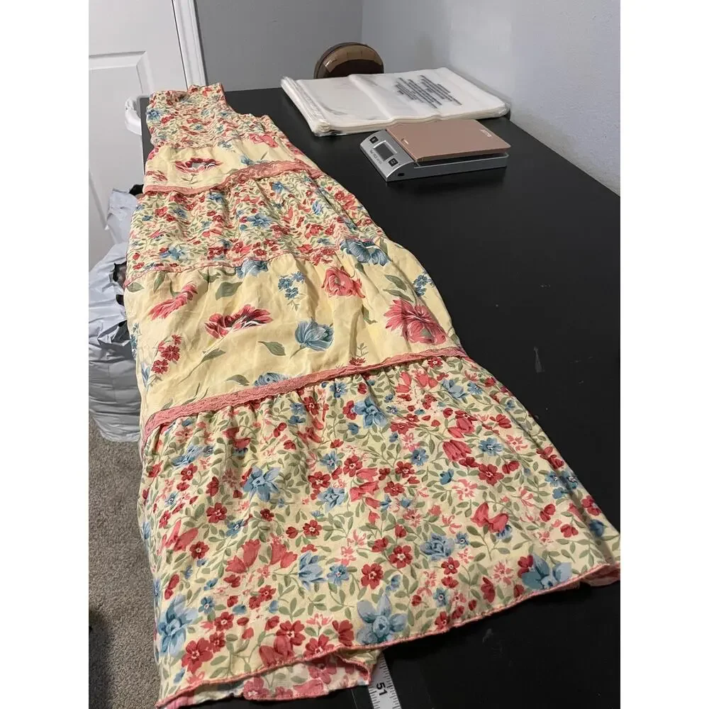 Studio Ease Dress Womens 14 Yellow Floral Tiered Maxi Boho Cottagecore Y2K - Picture 7 of 8